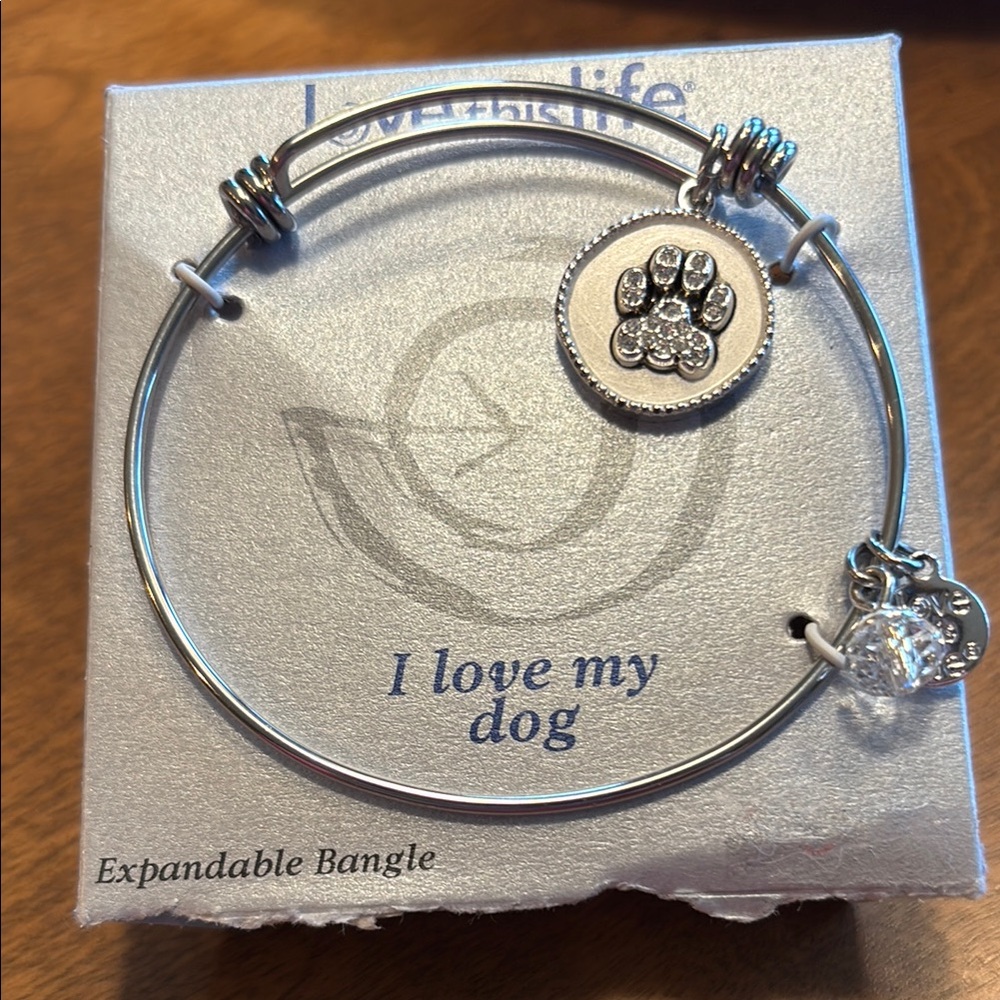 Silver Dog Paw Bangle Bracelet